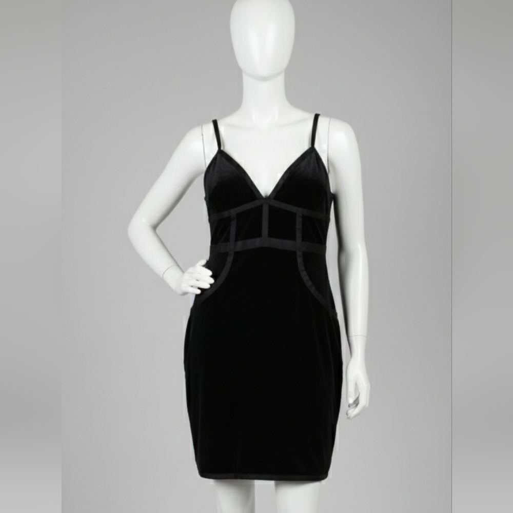 Guess Jamie Black Velvet Piped Bodycon Mini Dress Sz XL